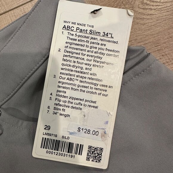 LULULEMON ABC SLIM FIT 29 X 34 GRAY PANTALON MENS PANTS NEW - Picture 7 of 10